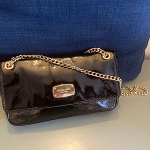 Michael Kors Black Patent Leather Shoulder Purse with Gold Chain